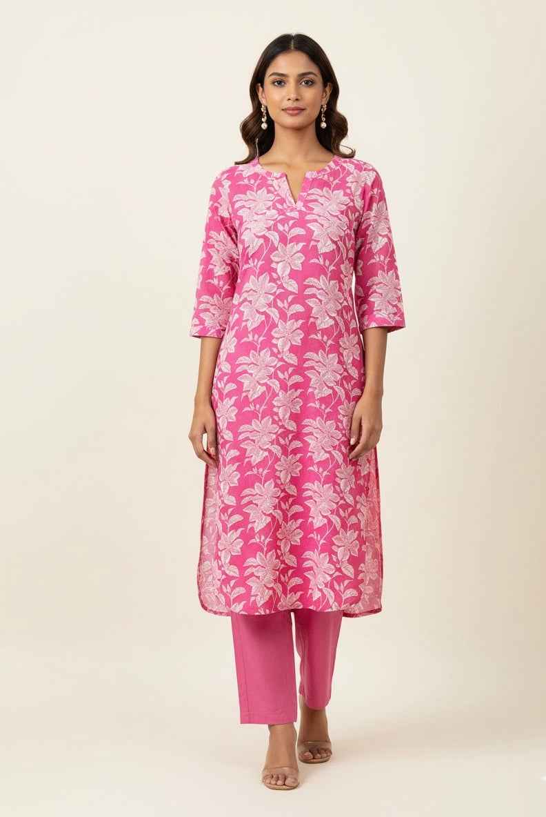 Pure Cotton Floral Print Two Piece Pant Set