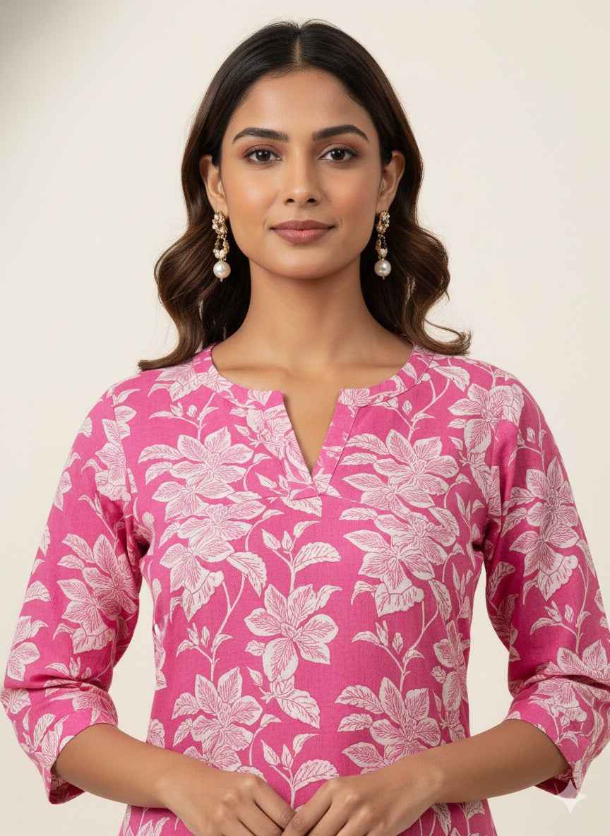 Pure Cotton Floral Print Two Piece Pant Set