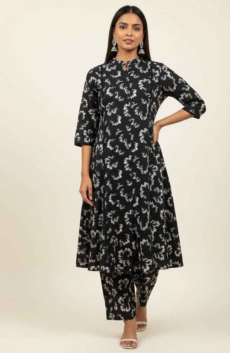 Pure Cotton Floral Print A Line Two Piece Pant Set