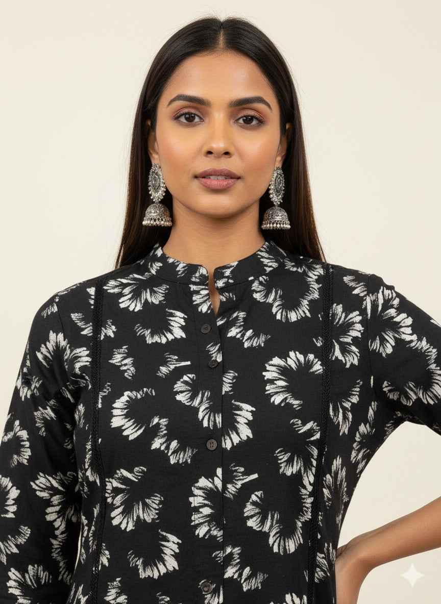 Pure Cotton Floral Print A Line Two Piece Pant Set