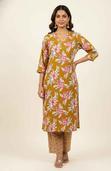 Pure Cotton Floral Print Two Piece Pant Set