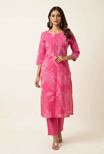 Pure Cotton Floral Print Two Piece Pant Set