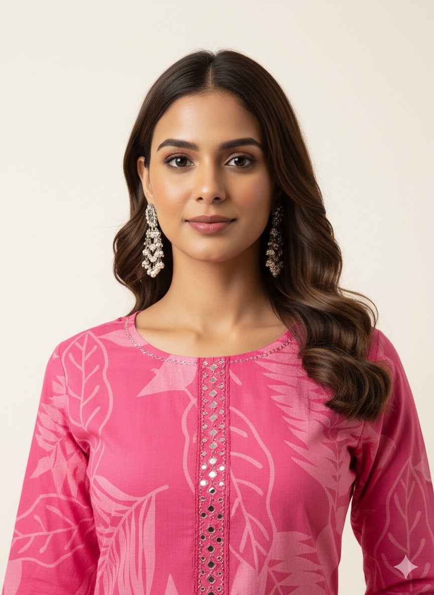 Pure Cotton Floral Print Two Piece Pant Set