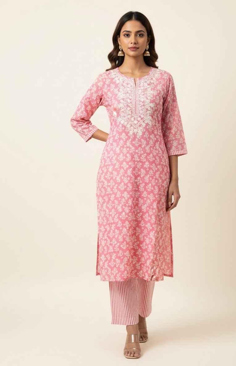 Pure Cotton Floral Print Two Piece pant Set