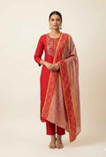 Pure Muslin Bandhej Dupatta Set With Embroidery