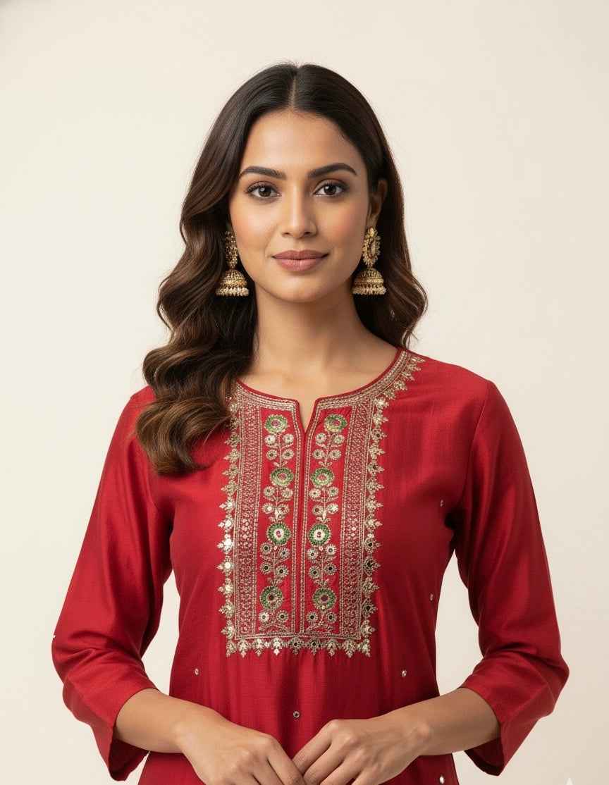 Pure Muslin Bandhej Dupatta Set With Embroidery