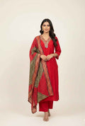 Pure Muslin Bandhej Dupatta Set With Embroidery
