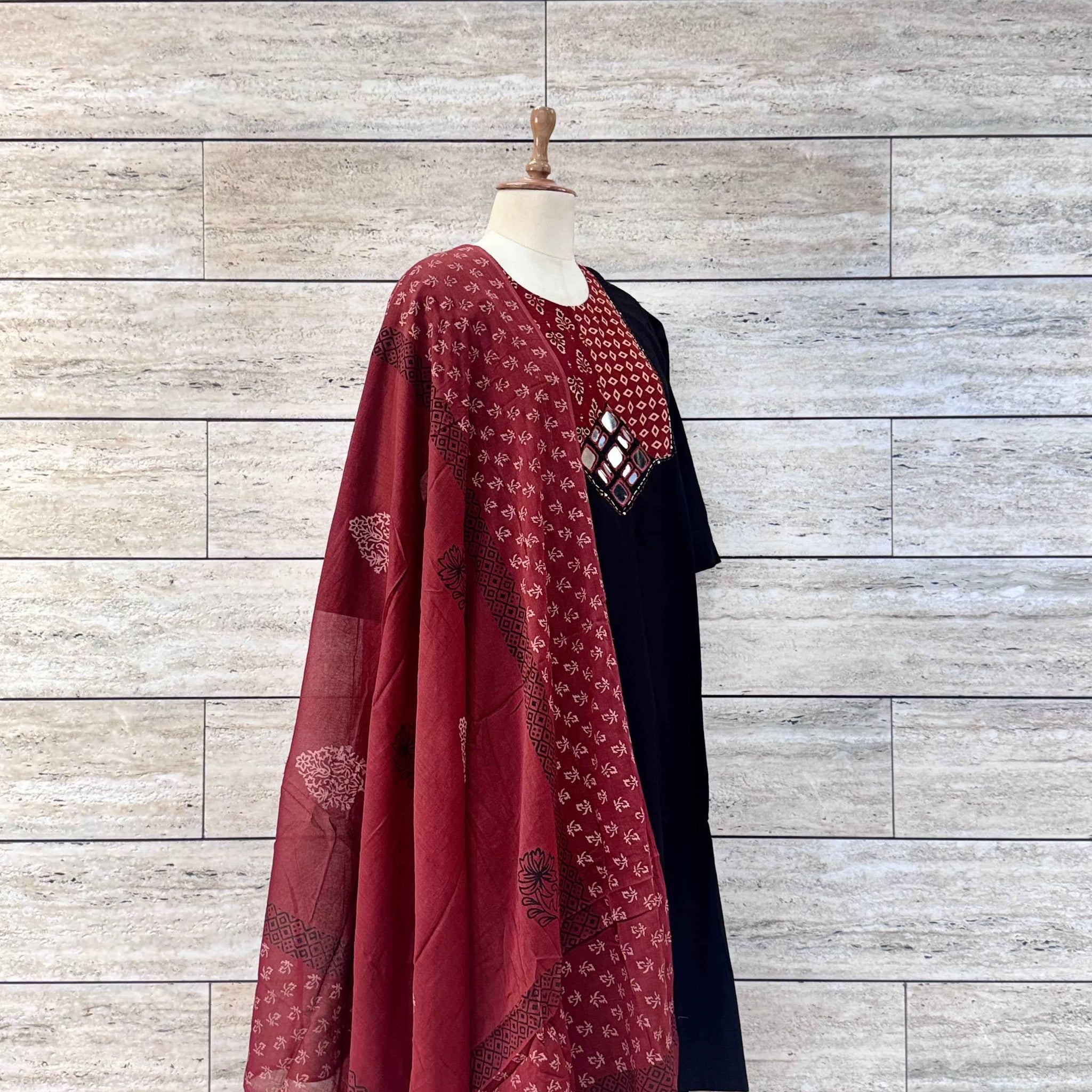 Premium Ajrakh Print Cotton Dupatta Set CS071