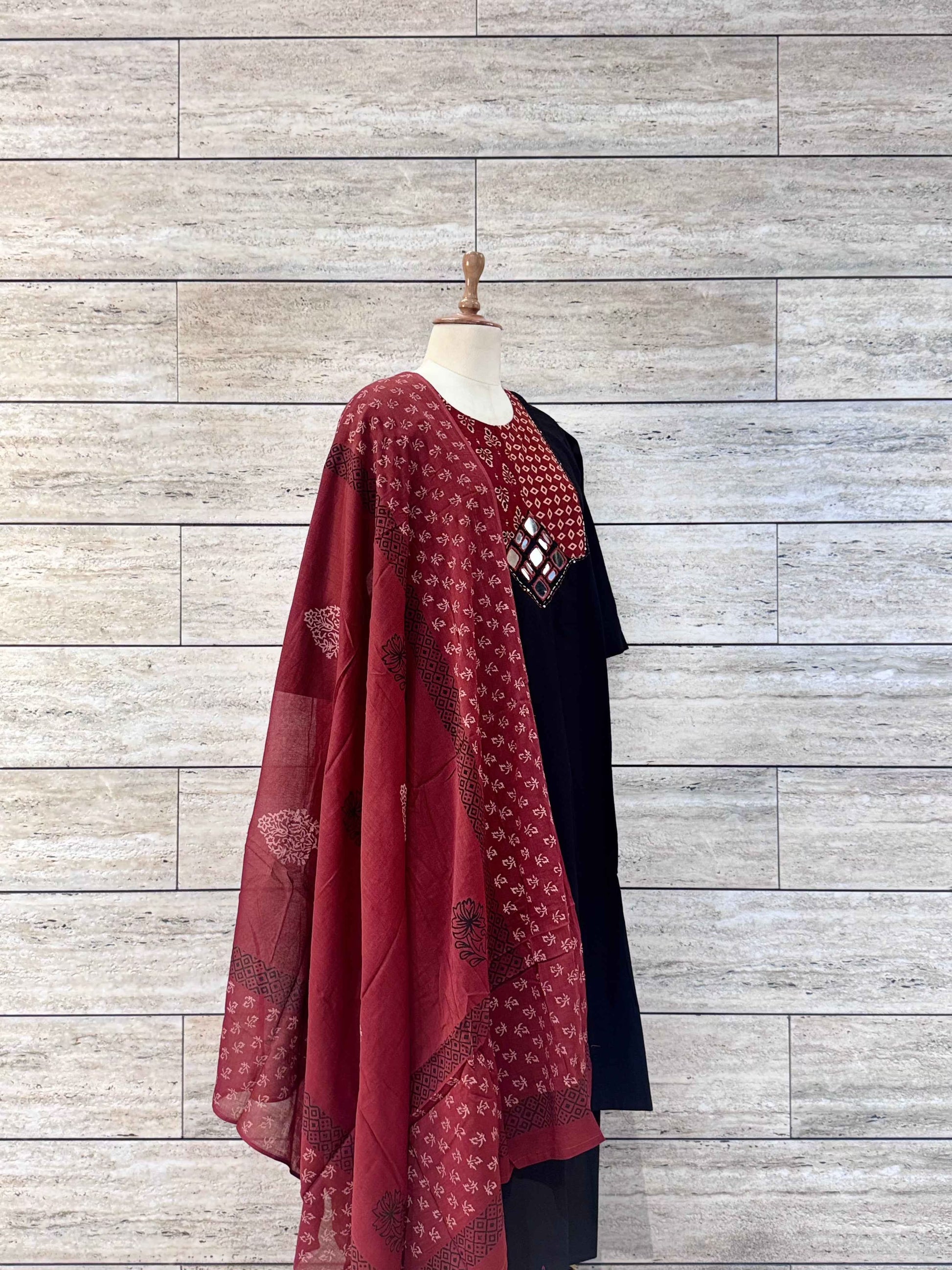 Premium Ajrakh Print Cotton Dupatta Set CS071