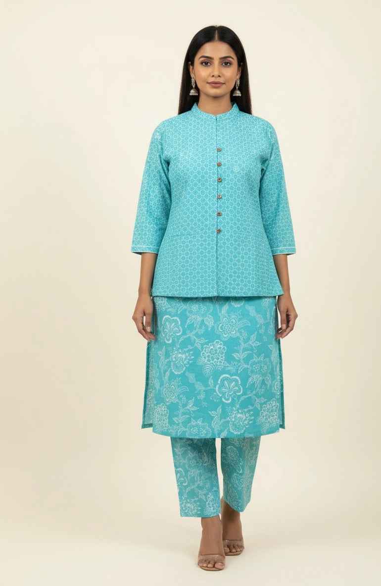 Pure Cotton Three Piece Suit With Quilted Cotton Jacket