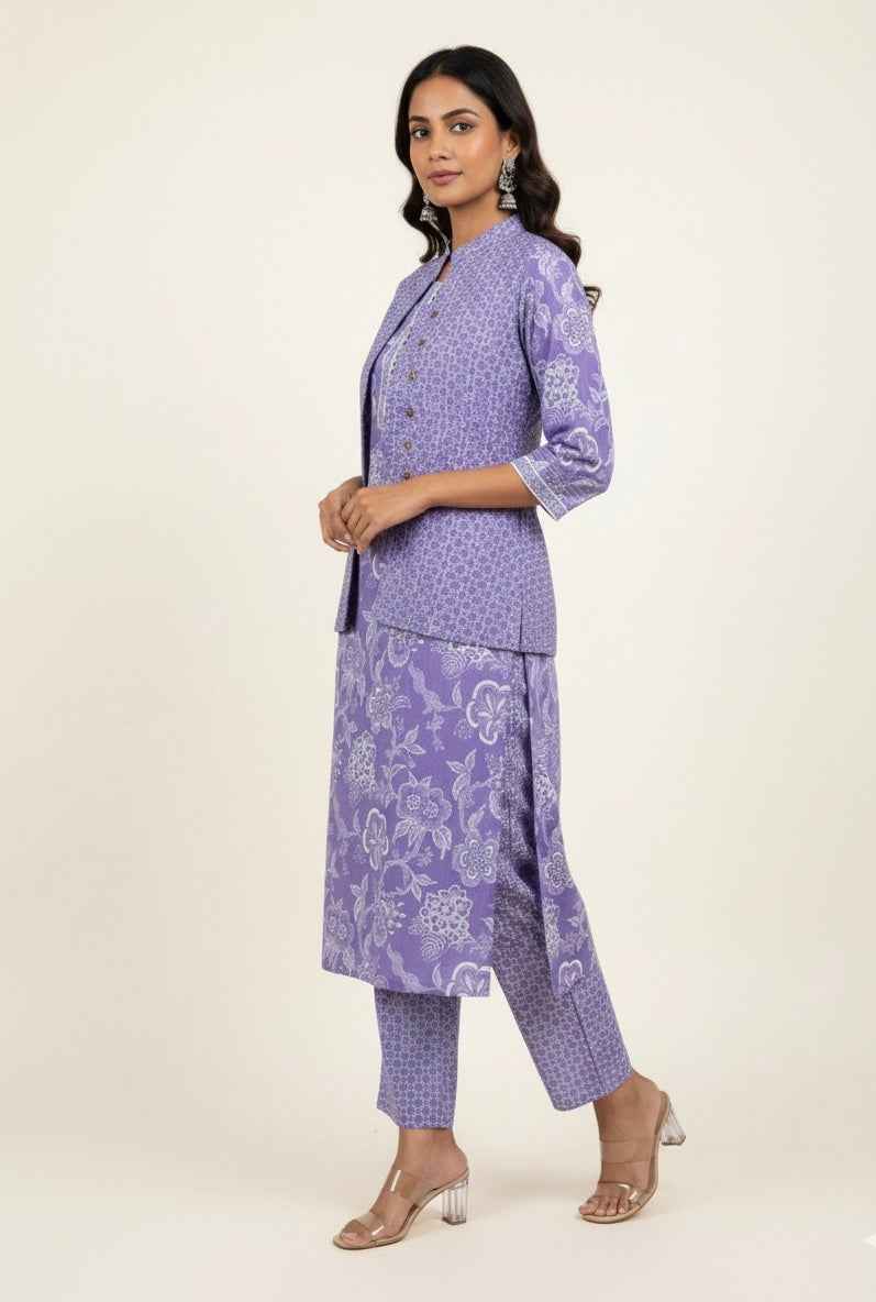 Pure Cotton Three Piece Suit With Quilted Cotton Jacket