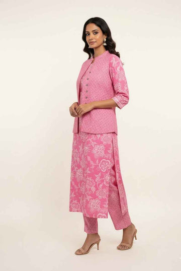 Pure Cotton Three Piece Suit With Quilted Cotton Jacket