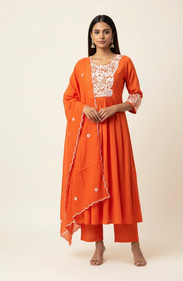 Pure Mul Chanderi A Line Dupatta Set With Embroidery MLC003