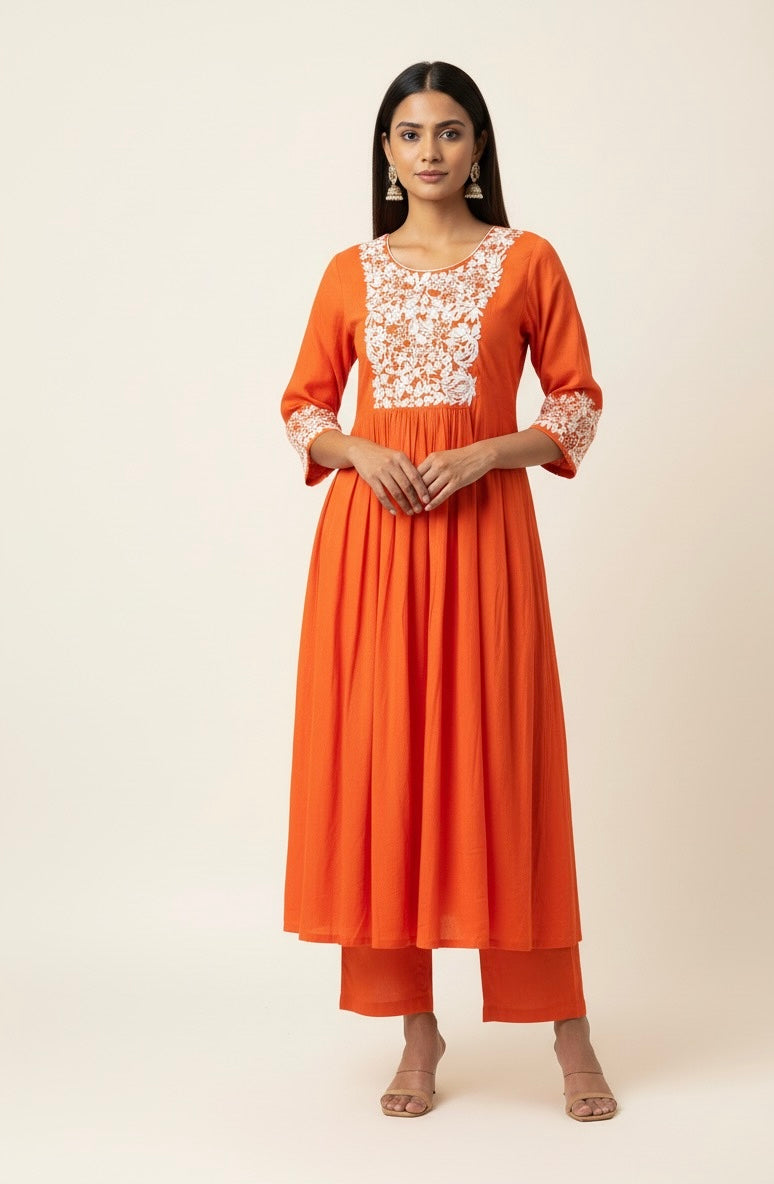 Pure Mul Chanderi A Line Dupatta Set With Embroidery MLC003