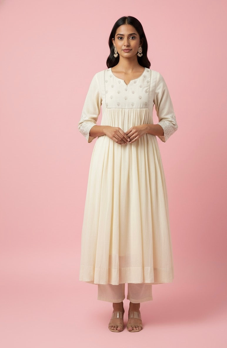 Premium Mul Cotton A Line Dupatta Set With Embroidery Work MC009