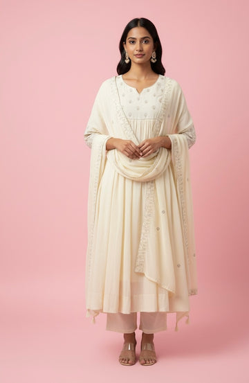 Premium Mul Cotton A Line Dupatta Set With Embroidery Work MC009