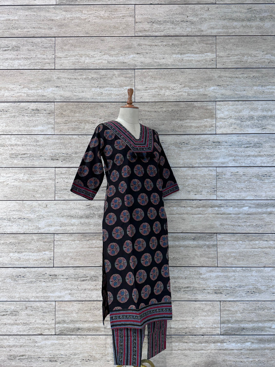 Hand Block Print Pant Set Black  FL0161