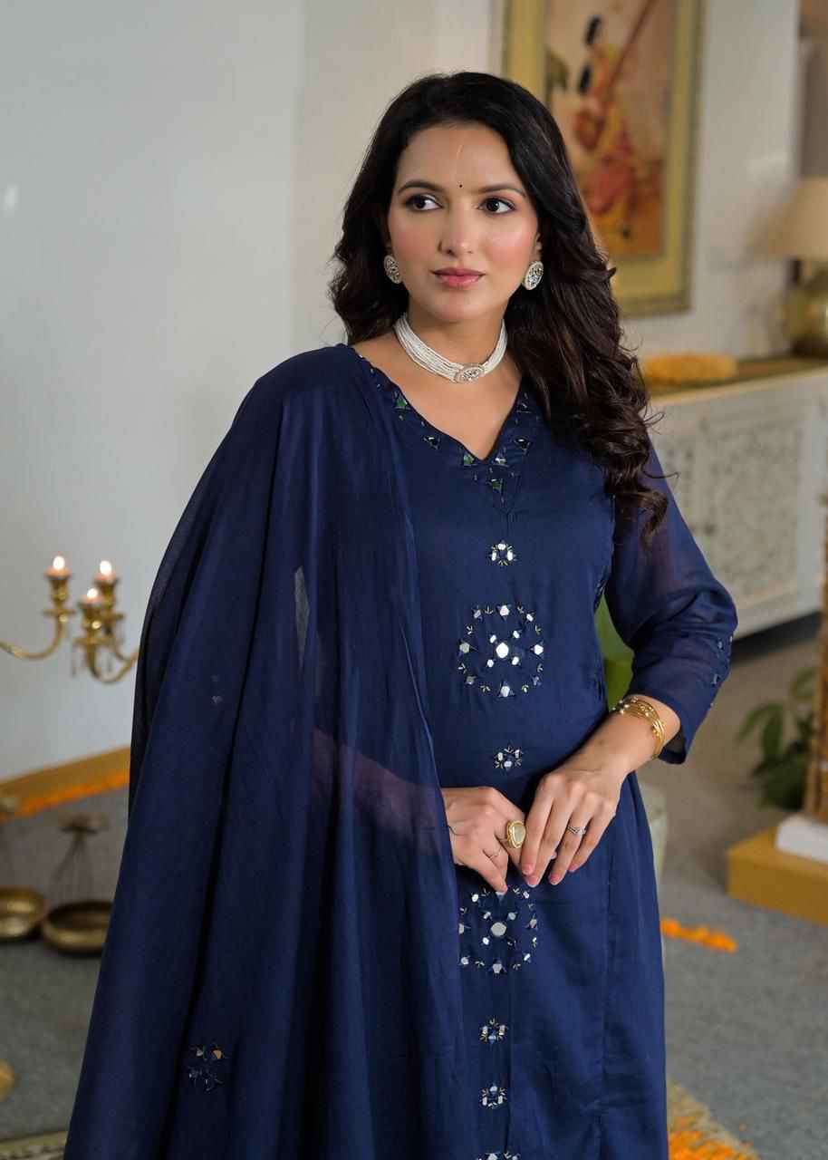 Mul Cotton A Line Dupatta Set With Embroidery Work
