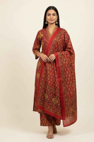Pure Cotton A Line Three Piece With Printed Dupatta Set CS0136