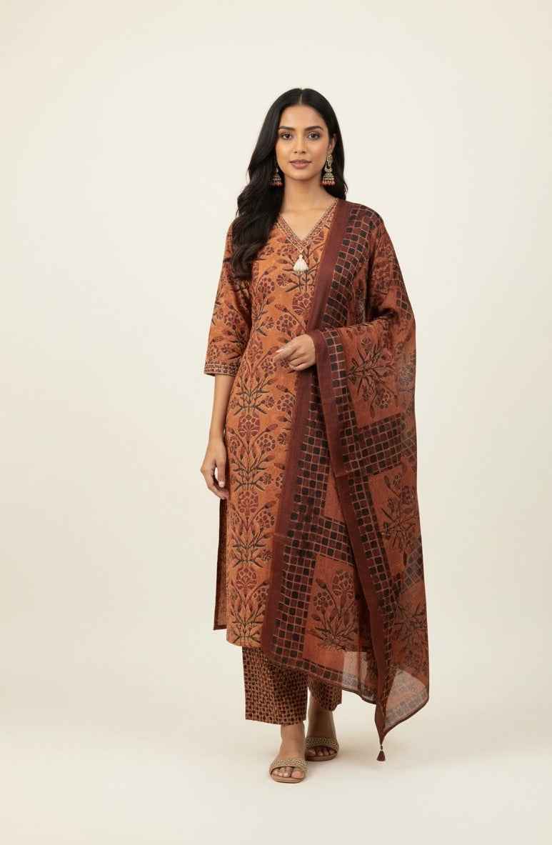 Pure Cotton Three Piece Dupatta Set. CS0137