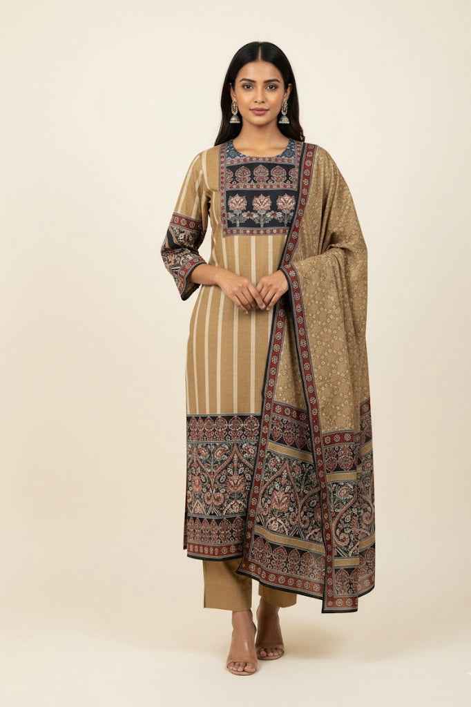 Pure Cotton Digital Print ajrakh Dupatta Set