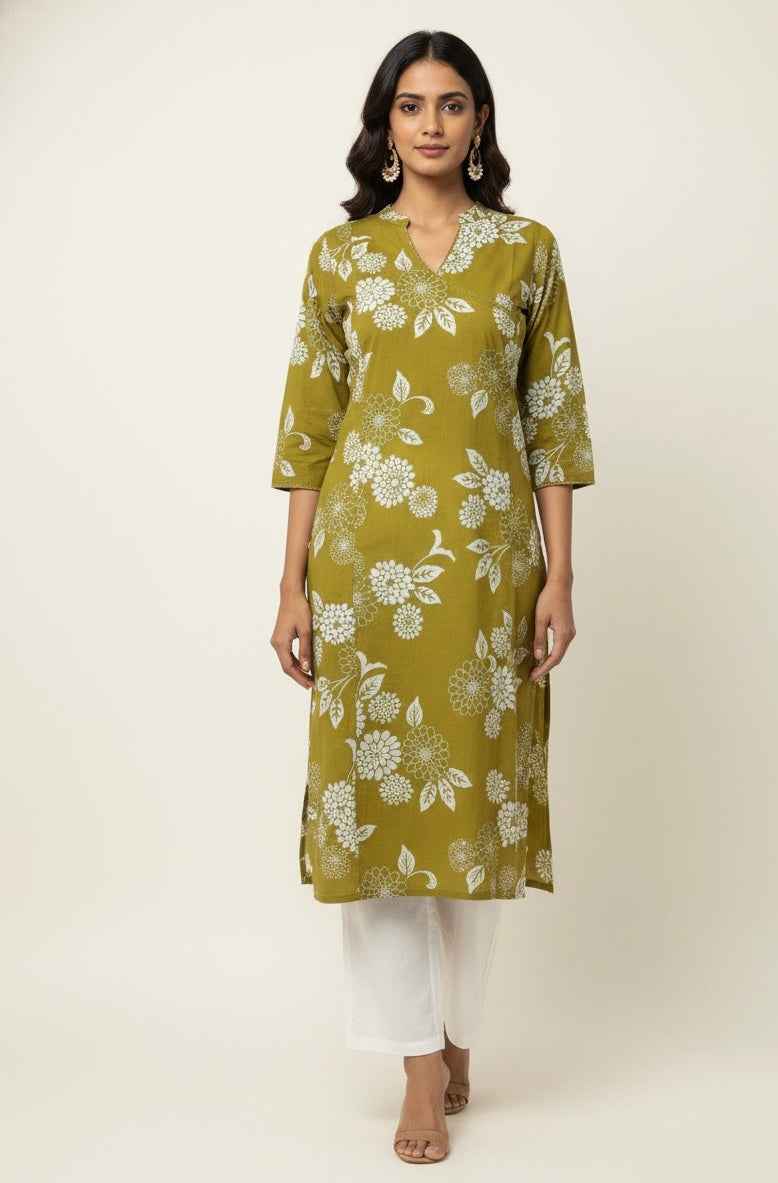 Angrakha Style Floral Print Cotton Kurtas OK051