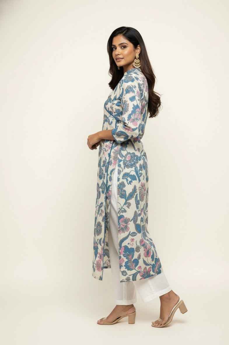 Angrakha Style Floral Print Cotton Kurtas OK052