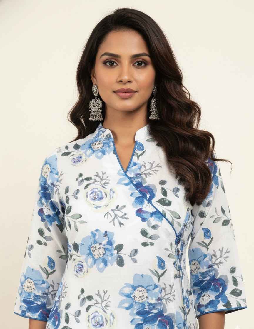 Angrakha Style Floral Print Cotton Kurtas OK054