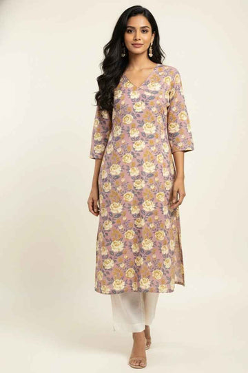Angrakha Style Floral Print Cotton Kurtas OK055