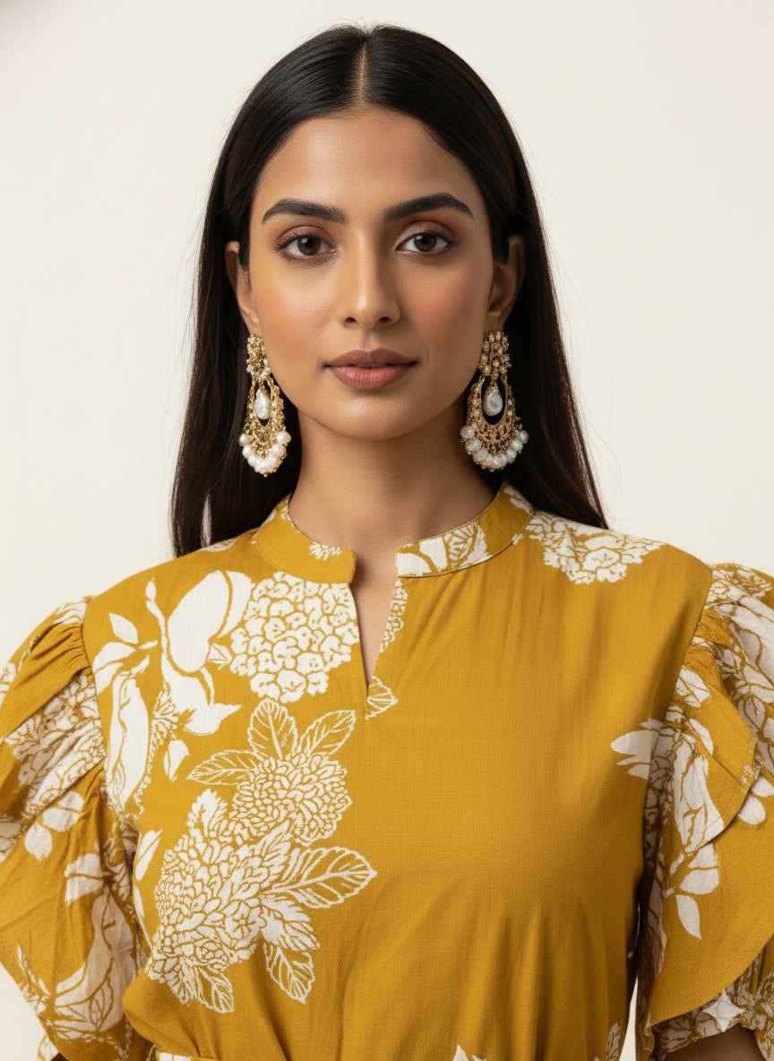 Pure Cotton Floral Print  One Piece Midi Dress  SD019