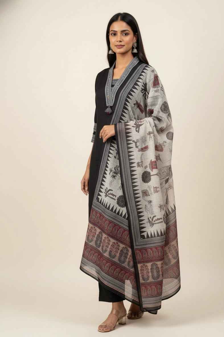 Pure muslin V Neck Dupatta Set MS016