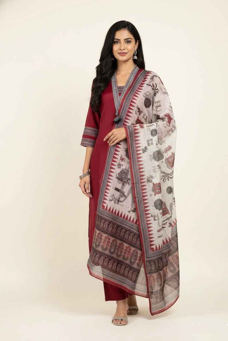 Pure muslin V Neck Dupatta Set MS016