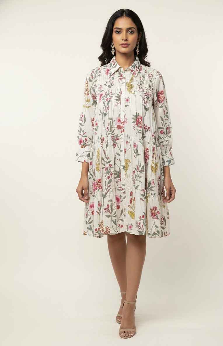 Pure Cotton Floral Print  One Piece Midi Dress  SD020