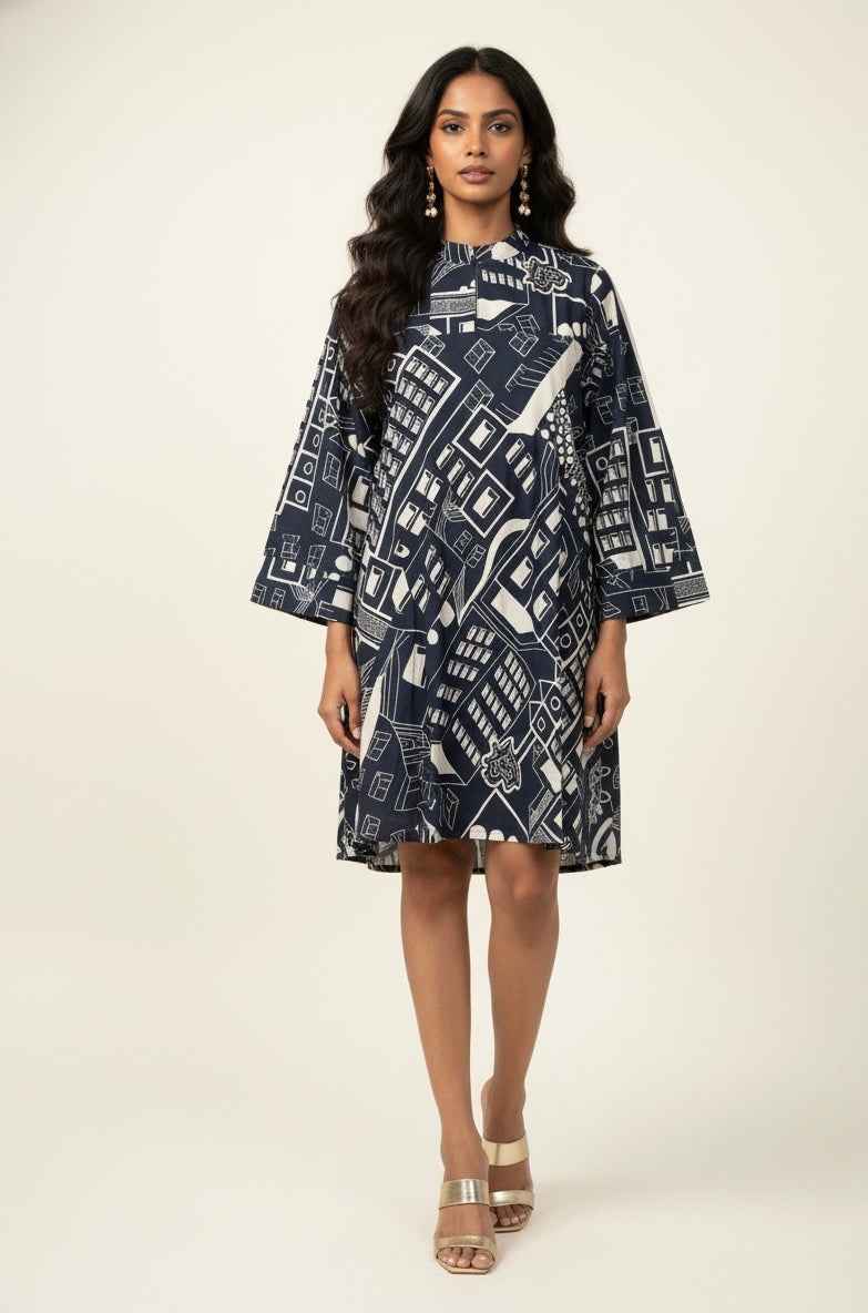 Pure Cotton Floral Print  One Piece Midi Dress  SD021