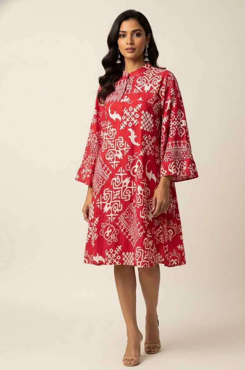 Pure Cotton Floral Print  One Piece Midi Dress  SD022