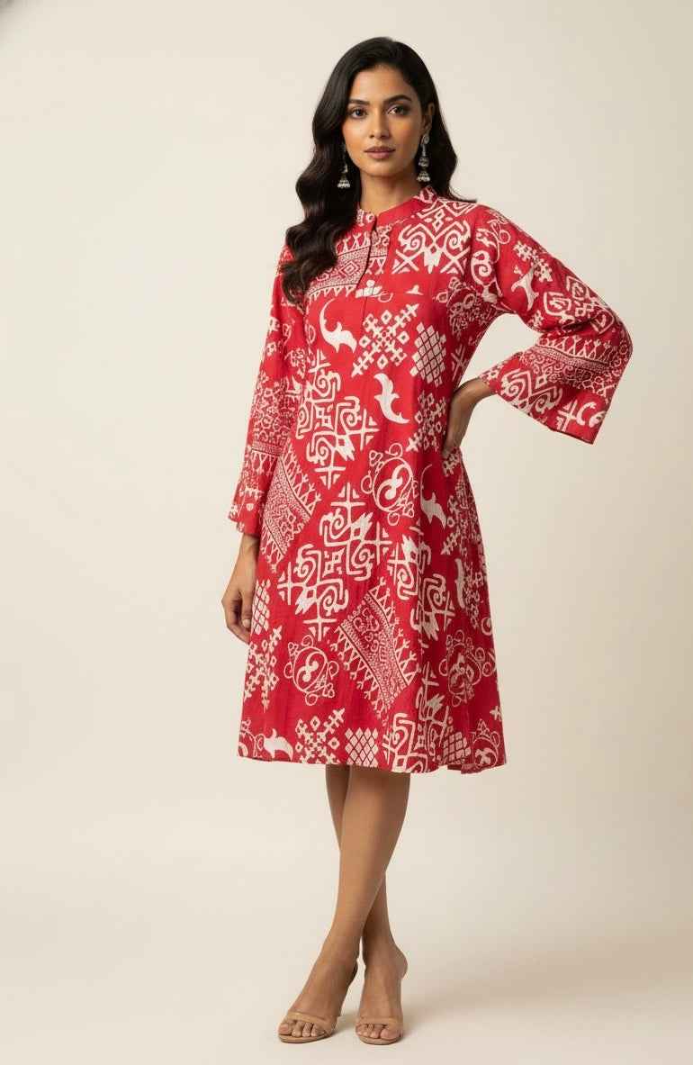 Pure Cotton Floral Print  One Piece Midi Dress  SD022