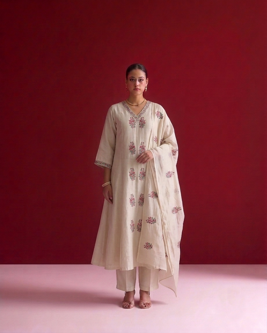 A Line  Mul Chanderi  Dupatta Set