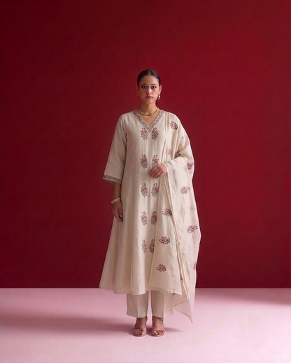 A Line  Mul Chanderi  Dupatta Set