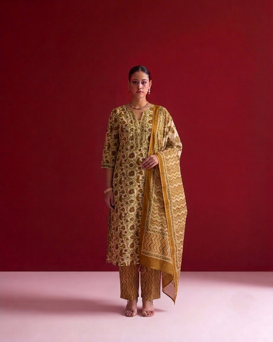 Printed Cotton Dupatta Set