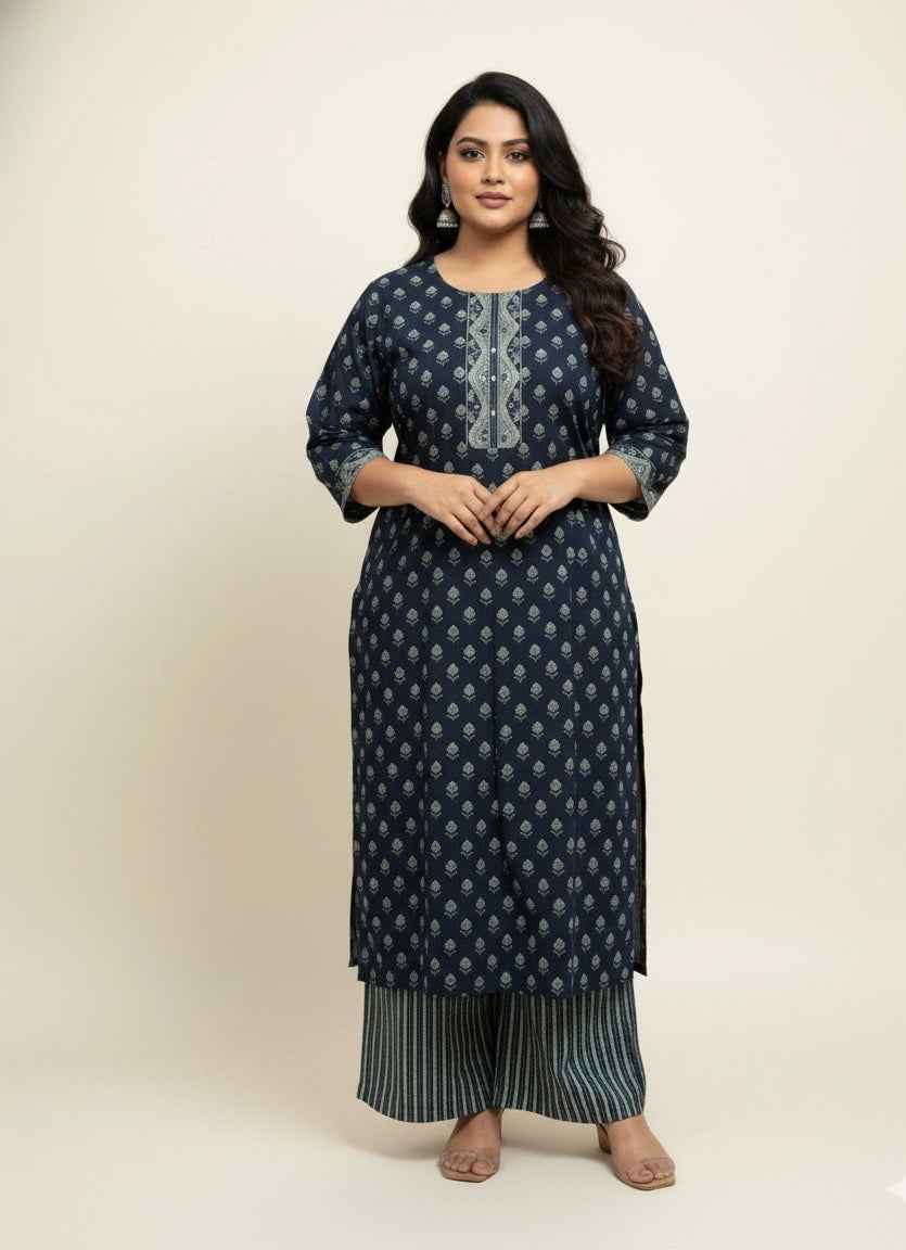 Pure Cotton Three Piece Dupatta Set With Plus Size CS0143