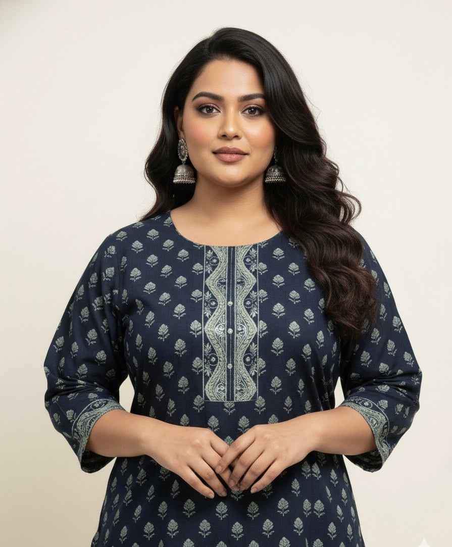 Pure Cotton Three Piece Dupatta Set With Plus Size CS0143