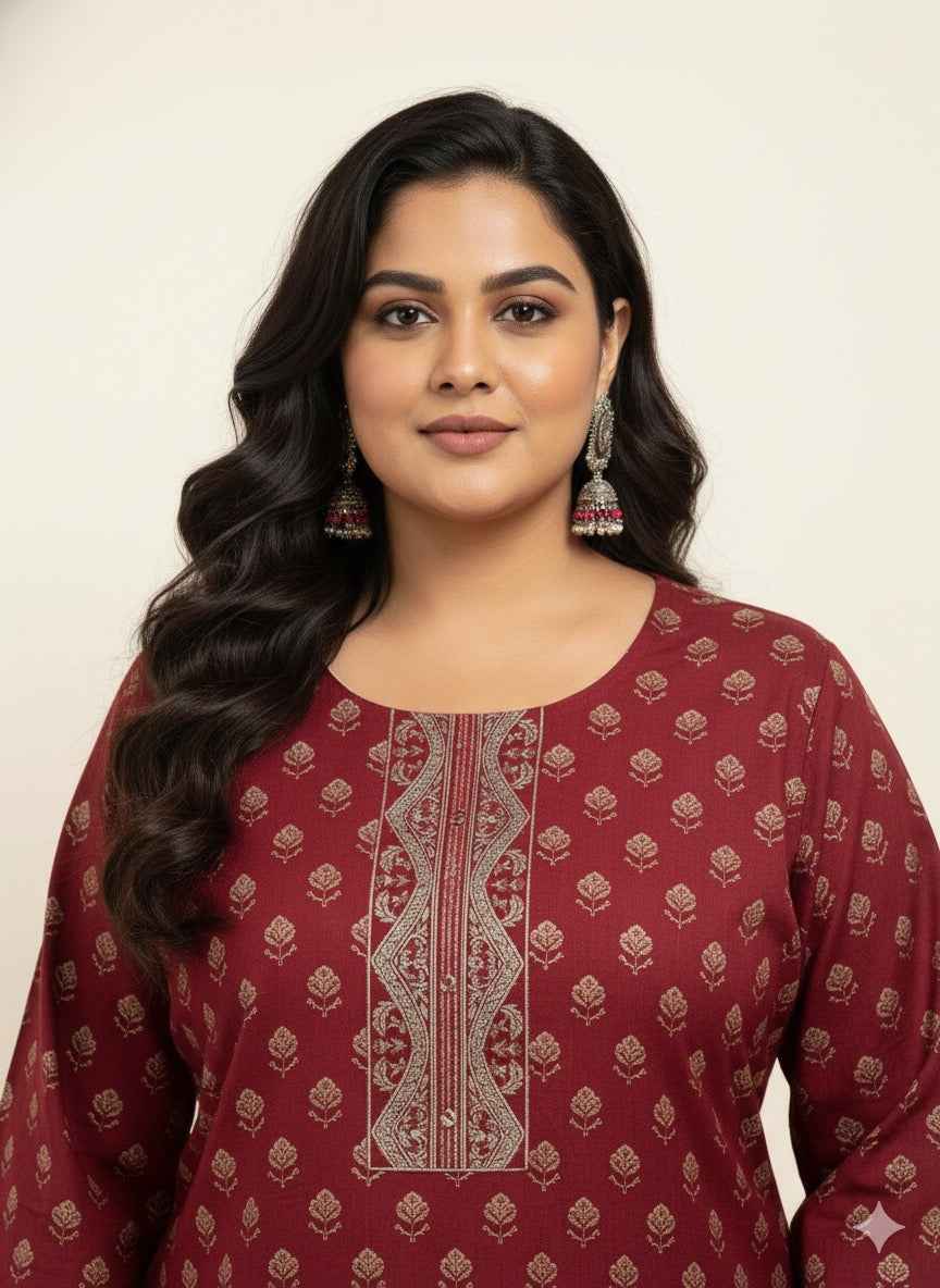 Pure Cotton Three Piece Dupatta Set With Plus Size CS0143