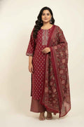 Pure Cotton Three Piece Dupatta Set With Plus Size CS0143