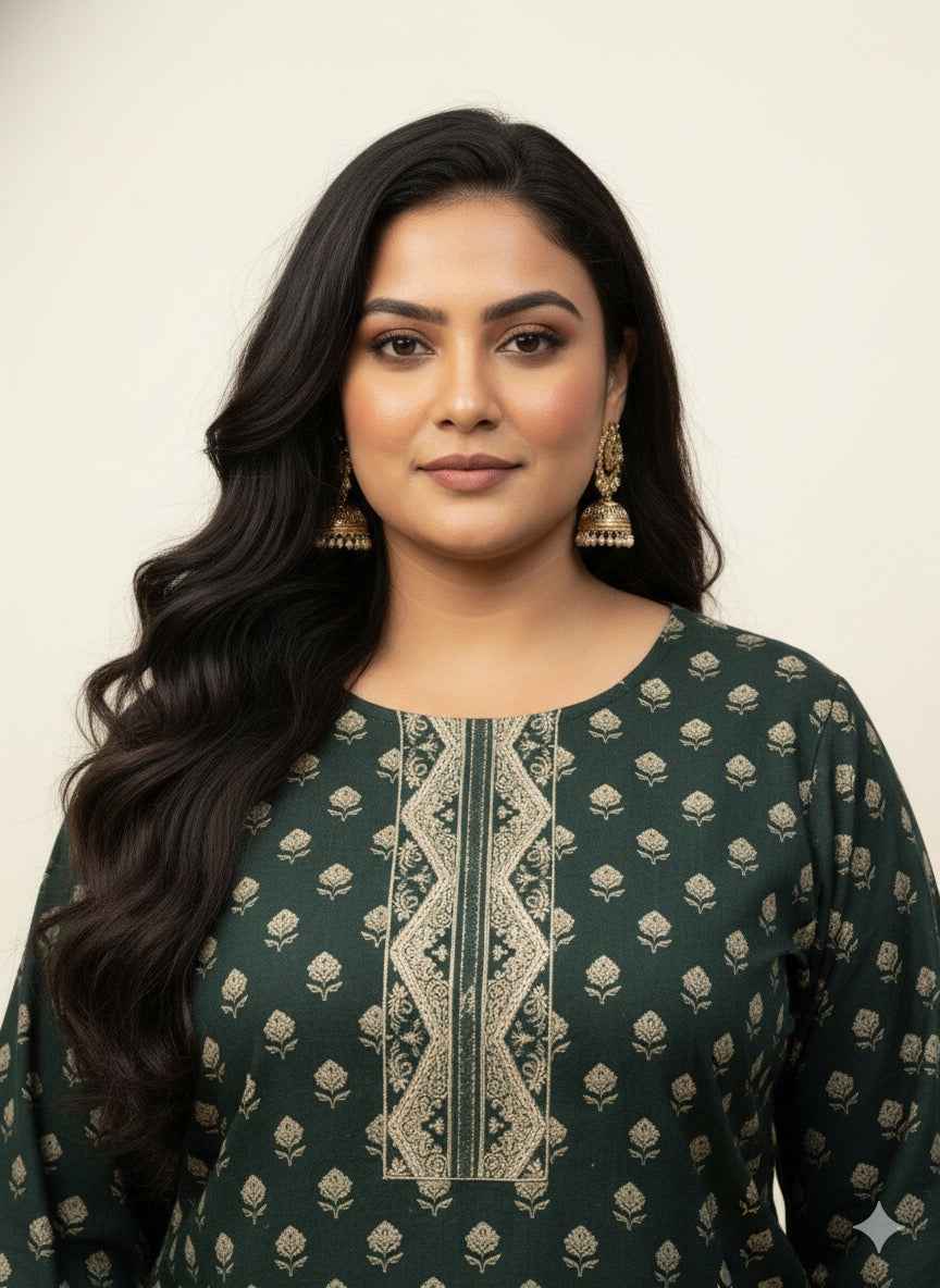 Pure Cotton Three Piece Dupatta Set With Plus Size CS0143