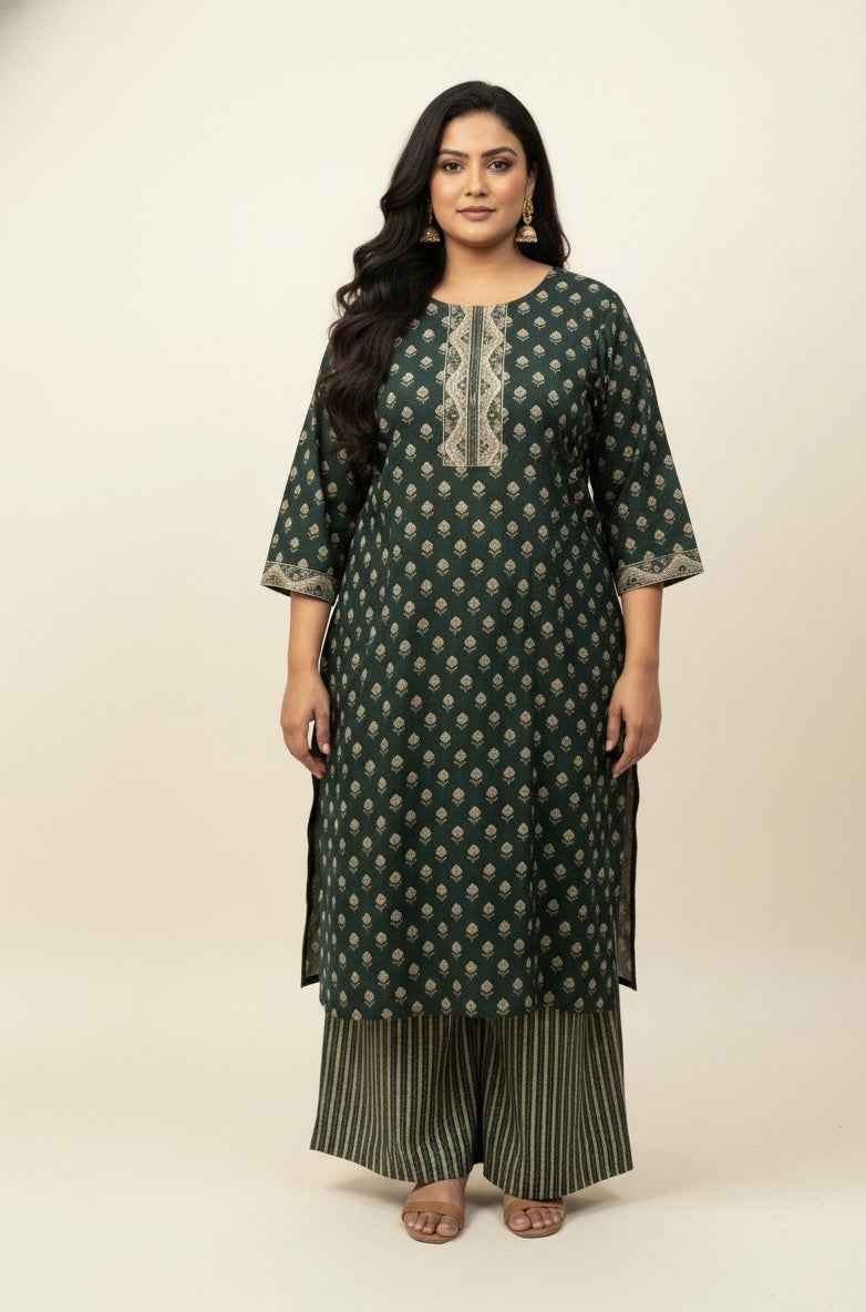 Pure Cotton Three Piece Dupatta Set With Plus Size CS0143