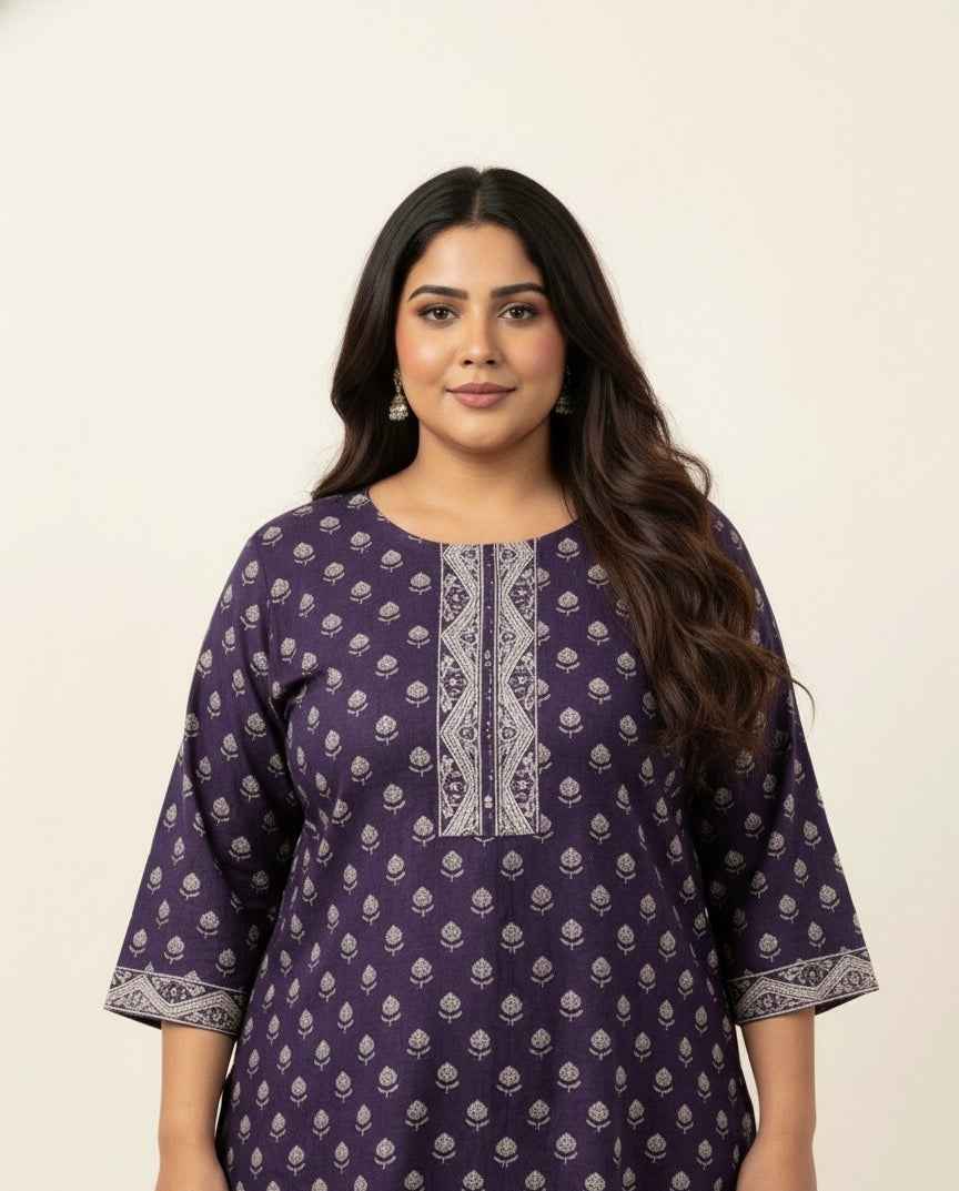 Pure Cotton Three Piece Dupatta Set With Plus Size CS0143