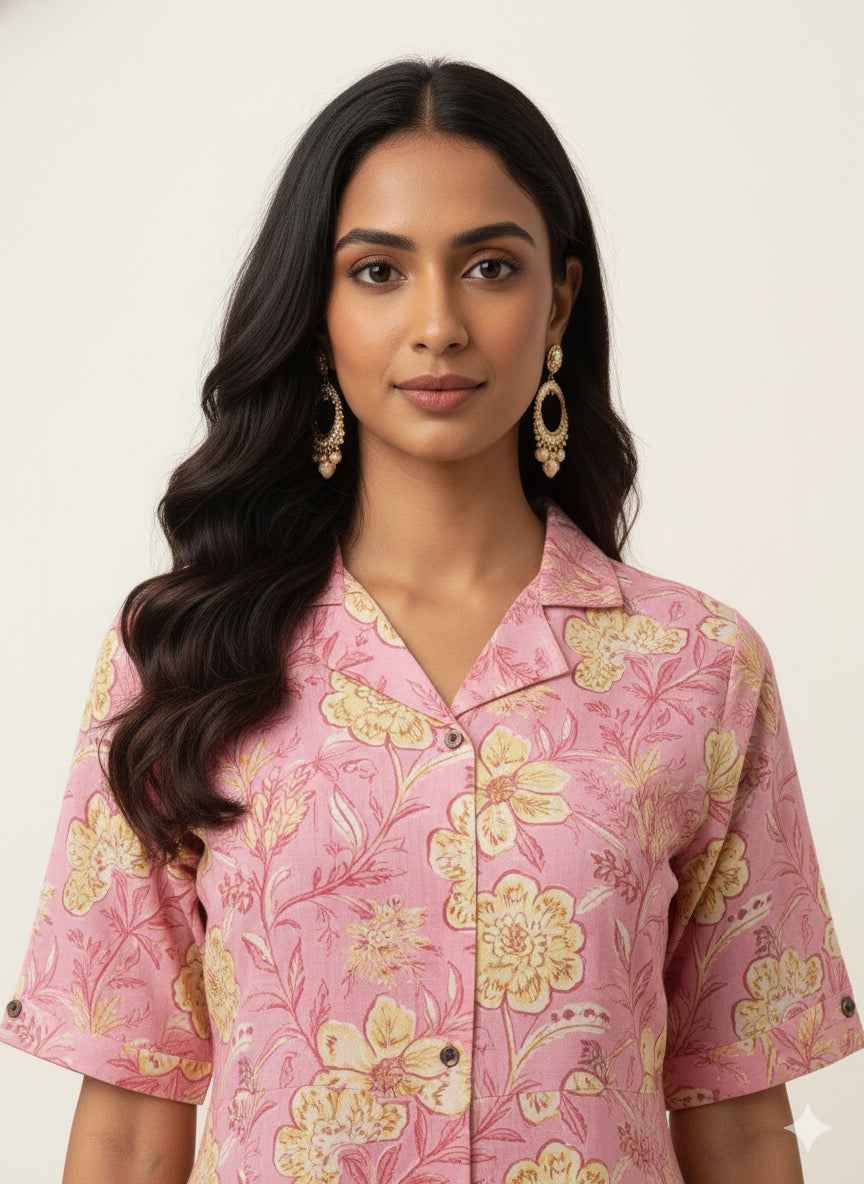 Pure Cotton Floral Print  One Piece Midi Dress SD028