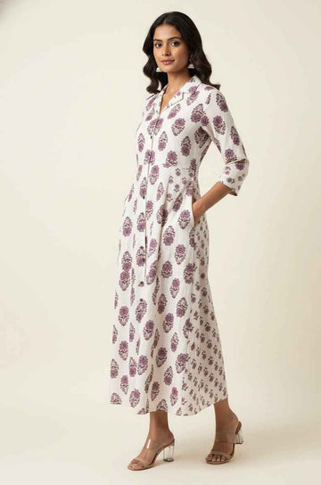 Pure Cotton Floral Print  One Piece Midi Dress SD033