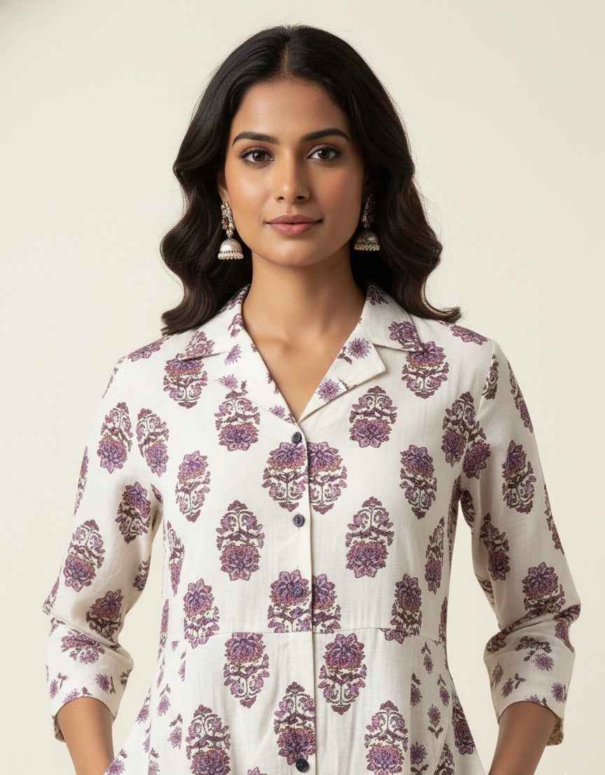 Pure Cotton Floral Print  One Piece Midi Dress SD033