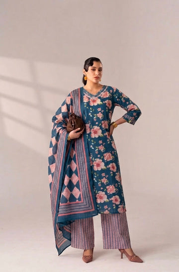 Pure Cotton Three Piece Dupatta Set MSS017